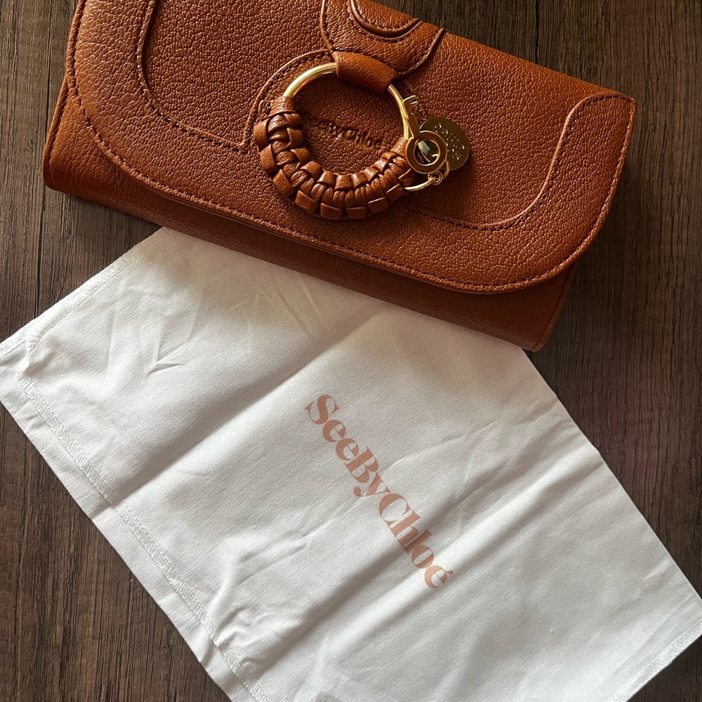 See By Chloe Brown and Gold Clutch with Decorative Ring